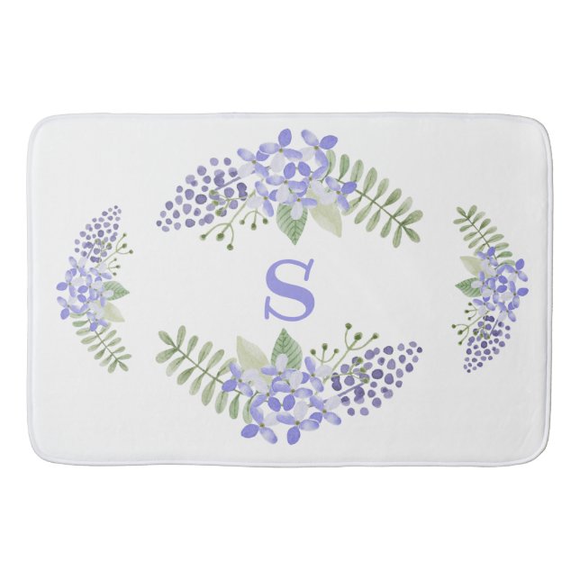 Lila Floral Monogram Wasserfarbenelegante Badematte (Vorderseite)