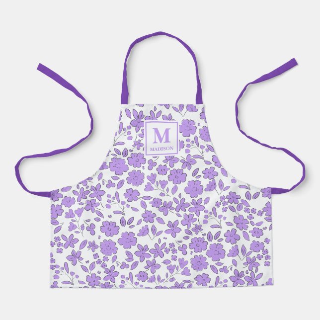 lila Floral Monogrammierte Schürze (Vorderseite)