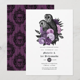 Lila Floral Owls Gothic Bridesmaids Luncheon Einladung