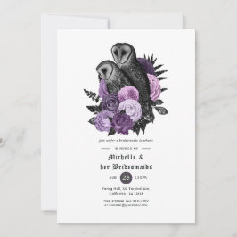Lila Floral Owls Gothic Bridesmaids Luncheon Einladung