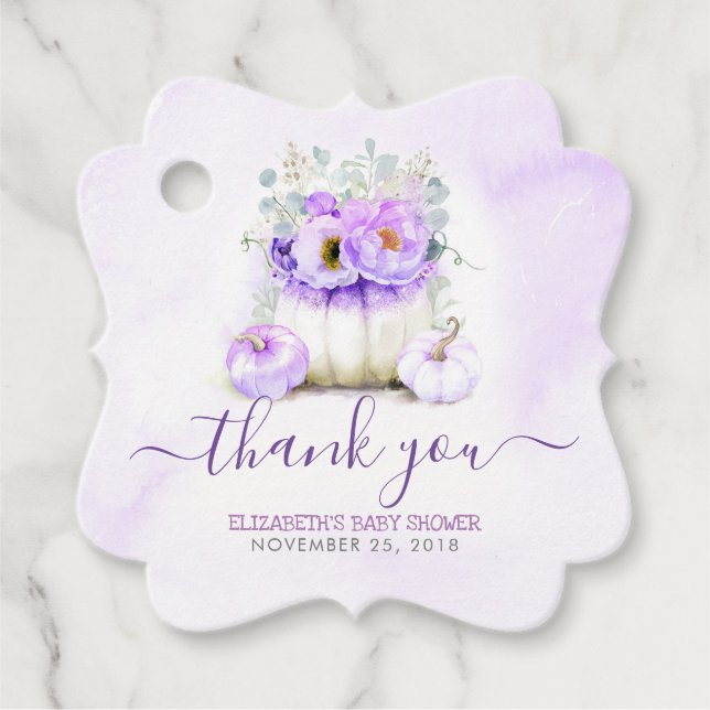 Lila Floral Pumpkins Kinderdusche Danke Geschenkanhänger (Vorderseite)