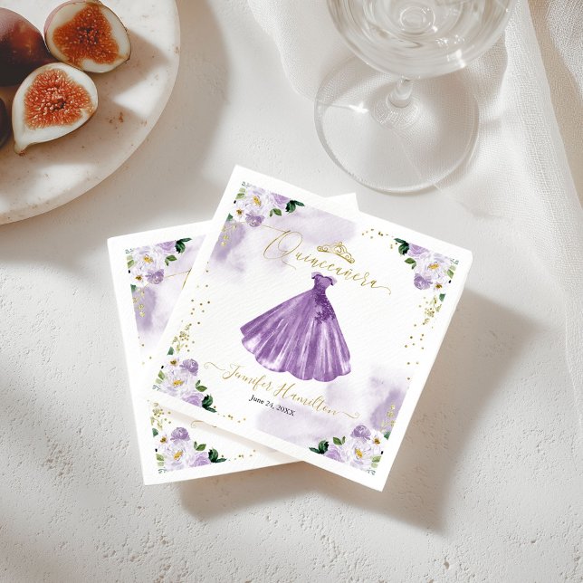 Lila Floral Quinceanera Napkins Serviette (Von Creator hochgeladen)