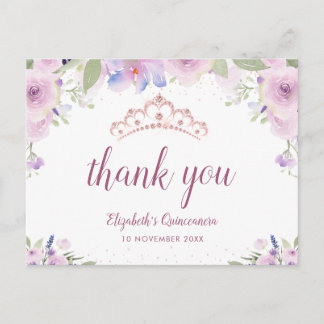 lila floral tiara quinceanera danke Karte