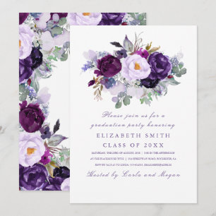 Lila Floral Watercolor Romantische Graduierungspar Einladung