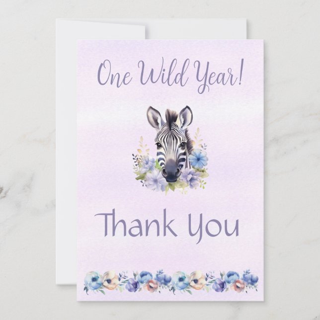 Lila Floral Zebra Geburtstag Danke Karte (Vorderseite)