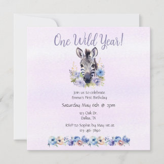 Lila Floral Zebra Geburtstag Einladung
