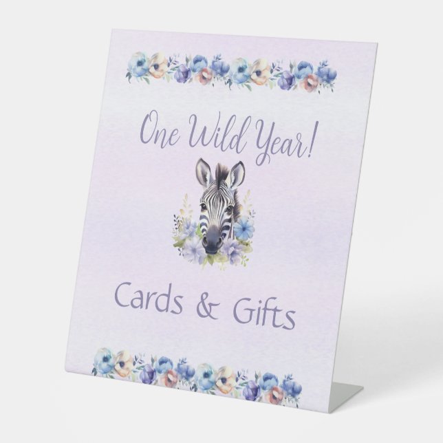 Lila Floral Zebra Geburtstag Sockelschild (Vorderseite)