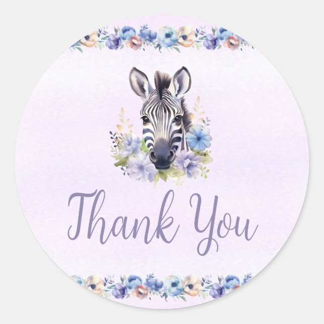 Lila Floral Zebra Vielen Dank Sticker (Vorderseite)
