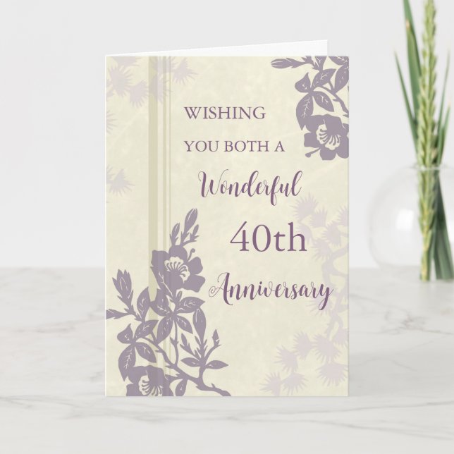 Lila florale 40. Hochzeitskarte Karte (Vorderseite)