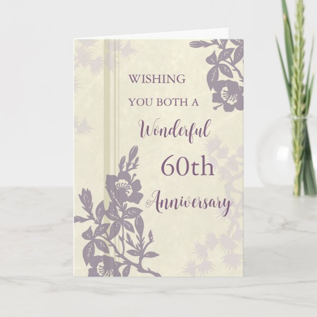 Lila florale 60. Hochzeitskarte Karte (Vorderseite)