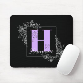 Lila florale Butterfly Custom Monogram - Letter H Mousepad
