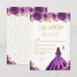 Lila Florale Dunkelhaarige-Haar Prinzessin Sweet S RSVP Karte
