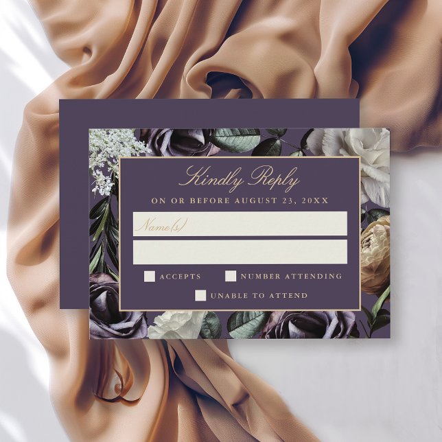 Lila florale Elegant Dark Moody Wedding RSVP (Von Creator hochgeladen)