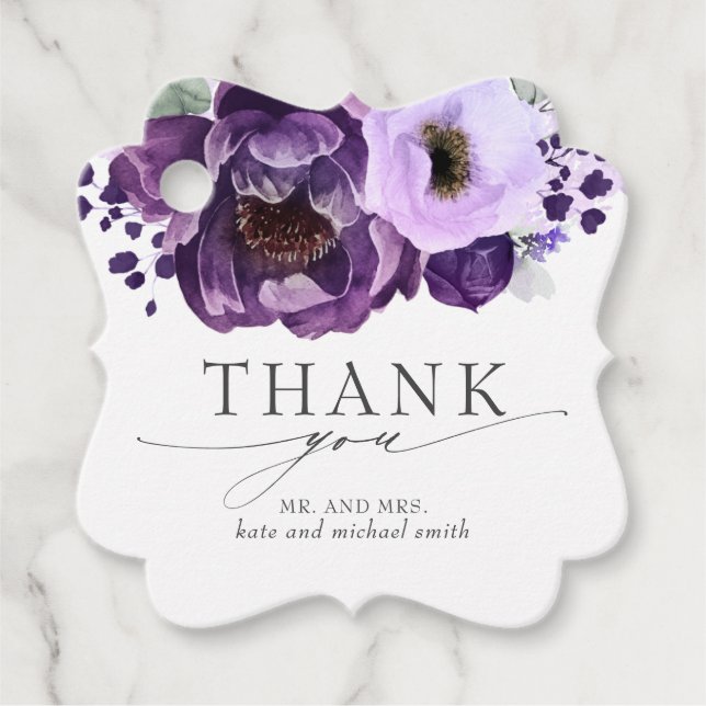 Lila florale Elegant Wedding Vielen Dank Geschenkanhänger (Vorderseite)