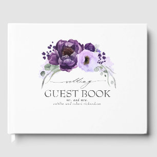 Lila florale Elegante White Wedding Gästebuch