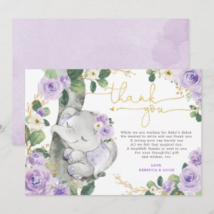 Lila florale Elephant Babydusche Danke Karte