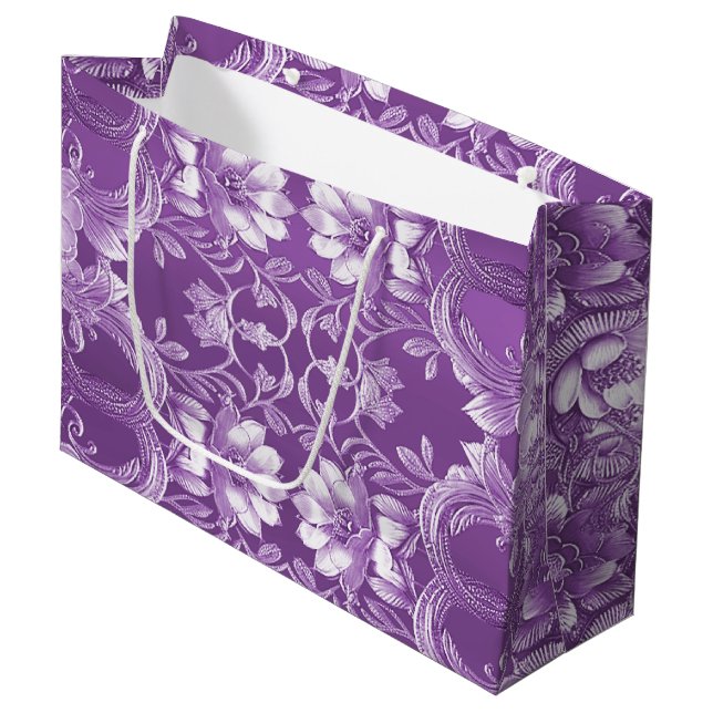 Lila florale Geschenktasche Große Geschenktüte (Vorderseite Schrägansicht)