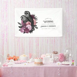 Lila Florale Glam Gothic Eulen Hochzeit Banner