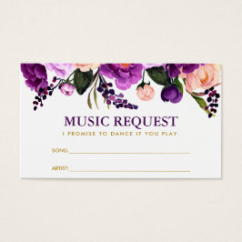 Lila florale Gold Wedding Music Song Request Card