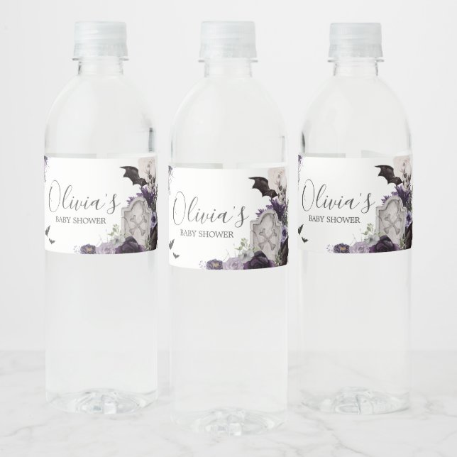 Lila florale Gothic-Babydusche (Flaschen)