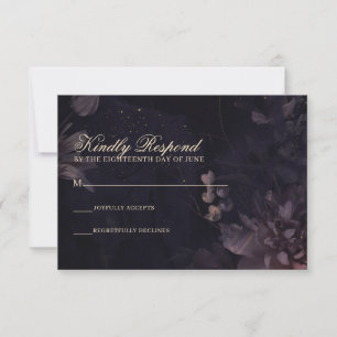 Lila florale Gothic Moody Bohemische Hochzeit RSVP Karte