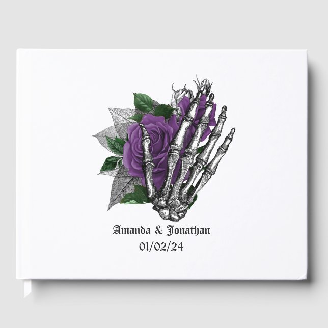 Lila florale Gotische Hochzeit Gästebuch (Vorderseite)