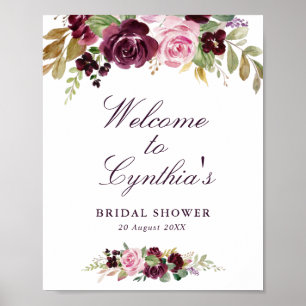 lila florale Hochzeitsdusche Willkommensschild Poster