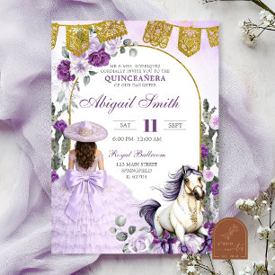 Lila Florale Mexikanische Charra Quinceanera Einladung