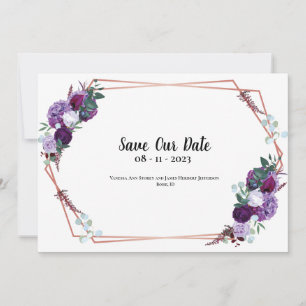 Lila florale Moderne Ankündigung Save the Date
