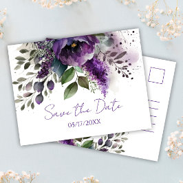 Lila florale Moderne botanische Boho Save the Date Postkarte