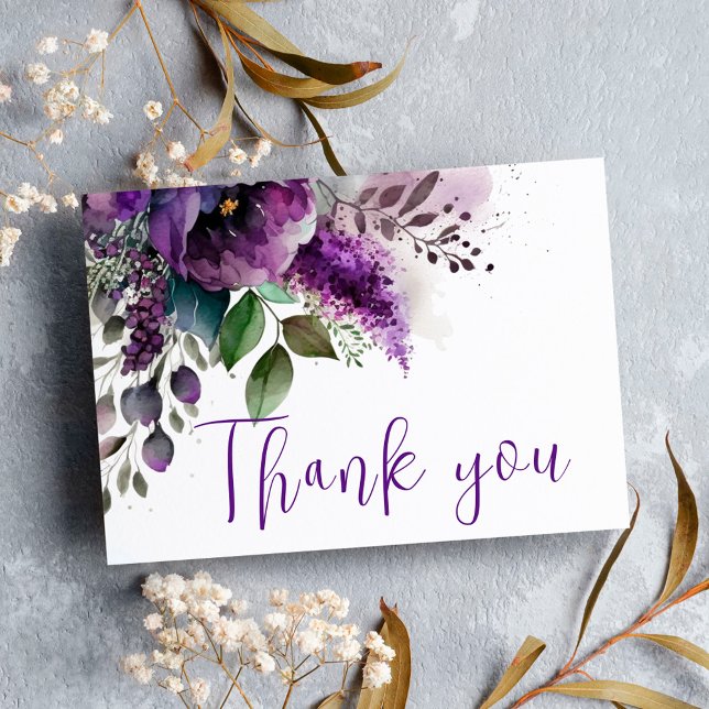 Lila florale Moderne Elegante Hochzeit Vielen Dank Postkarte (Von Creator hochgeladen)