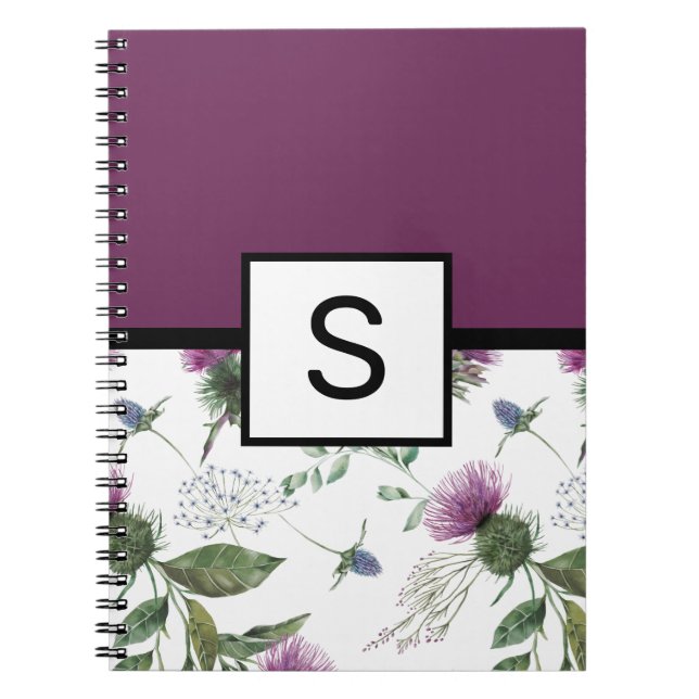 Lila florale Monogramm Notizblock (Vorderseite)
