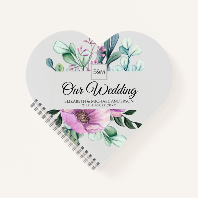 Lila florale Monogramm WEDD Journal Newlyweds Notizbuch (Vorderseite)