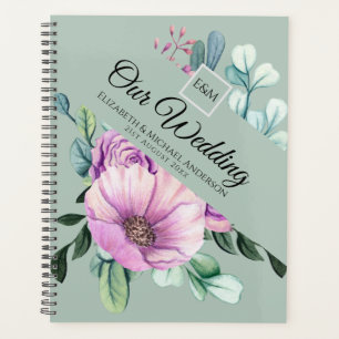 Lila florale Monogramm-WEDD-PLANER Neu Planer
