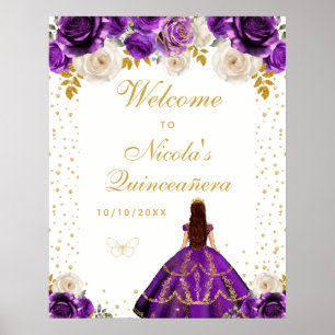 Lila Florale Prinzessin Quinceañera Begrüßung Poster