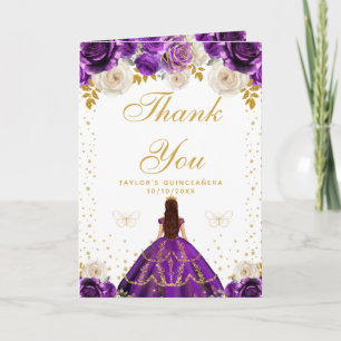 Lila Florale Prinzessin Quinceañera Dankeskarte
