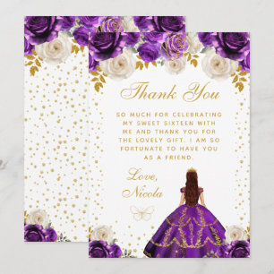 Lila Florale Prinzessin Quinceañera Dankeskarte