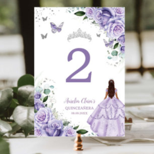 Lila Florale Prinzessin Silber Quinceañera XV 16 Tischnummer