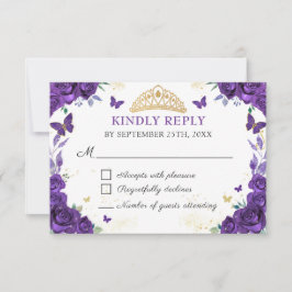 Lila florale Quinceñera Butterfells RSVP-Karte RSVP Karte