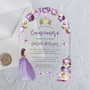 Lila florale Rosen Wasserfarbe Quinceañera Acryleinladungen