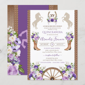 Lila florale Rustikale Western Charro Quinceanera Einladung