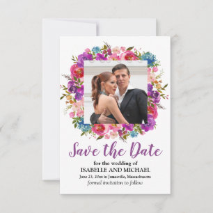Lila florale Save the Date-Karte mit Foto Date