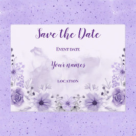 Lila florale Save the Date Postkarte