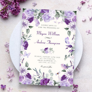 Lila florale Schmetterlinge Hochzeit Einladung