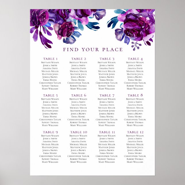 Lila florale Sitzkarte drucken. Lilac Hochzeit Poster (Vorne)