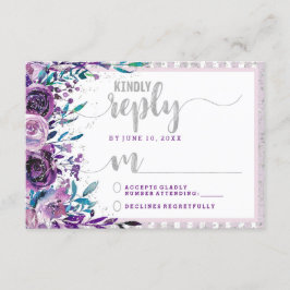 Lila florale und silberne Hochzeitsreaktion UAWG RSVP Karte