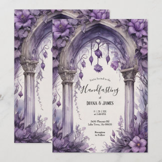 Lila florale Wasserfarbe Gotische Pagan Handfasts Einladung