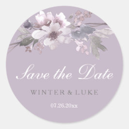 Lila florale Wasserfarbe Save the Date Aufkleber