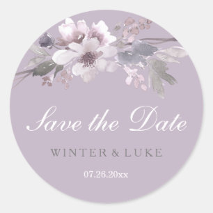 Lila florale Wasserfarbe Save the Date Aufkleber