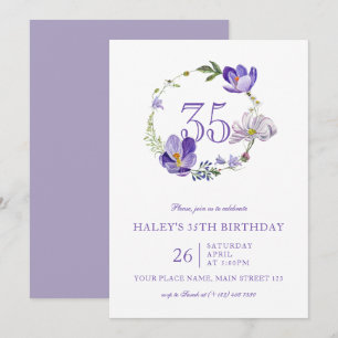 Lila florale Wildblume Vintag 35. Geburtstag Einladung